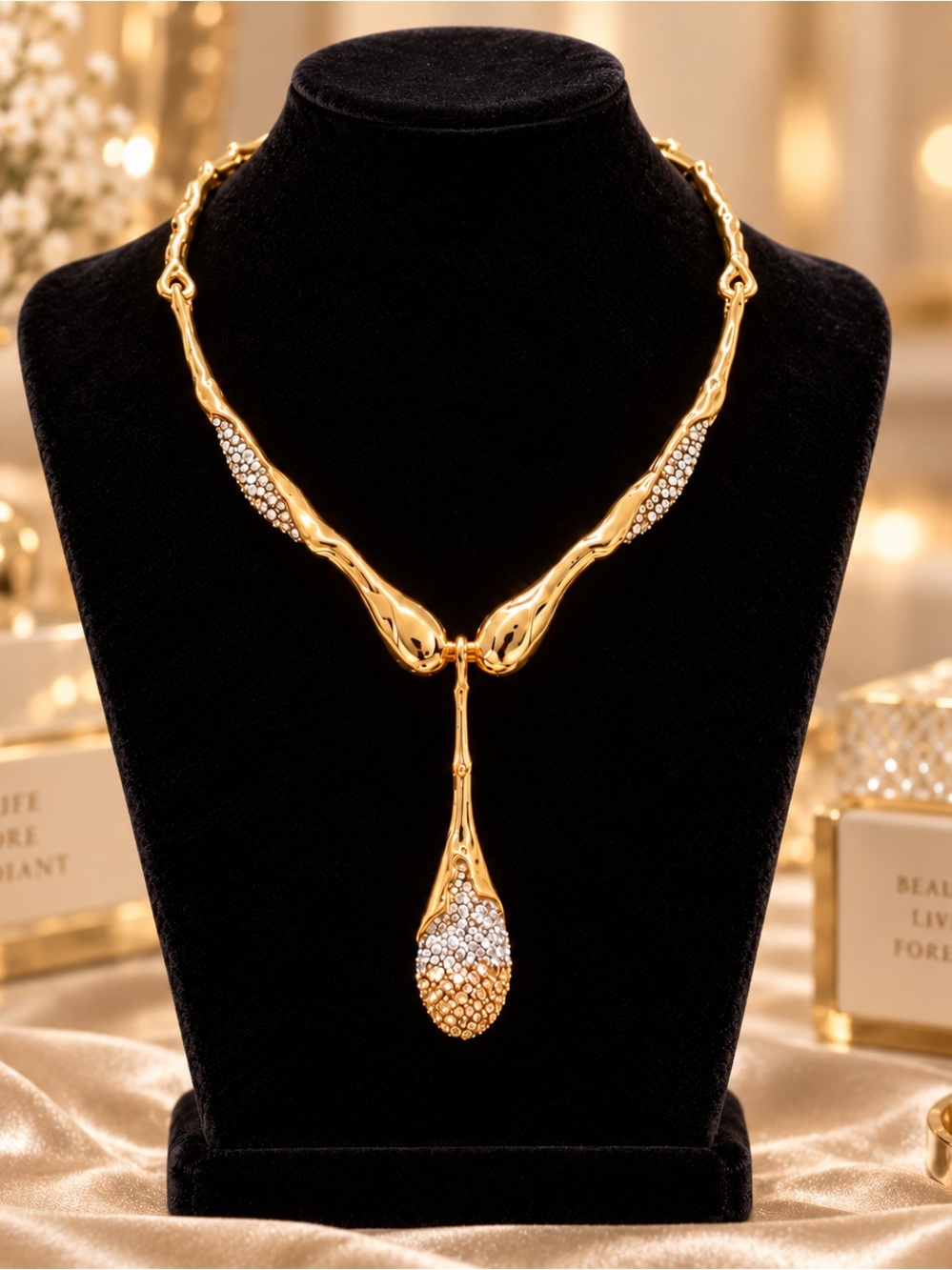 Gold Luxuries Crystal Drop Necklace - Elegant Women's Jewelry